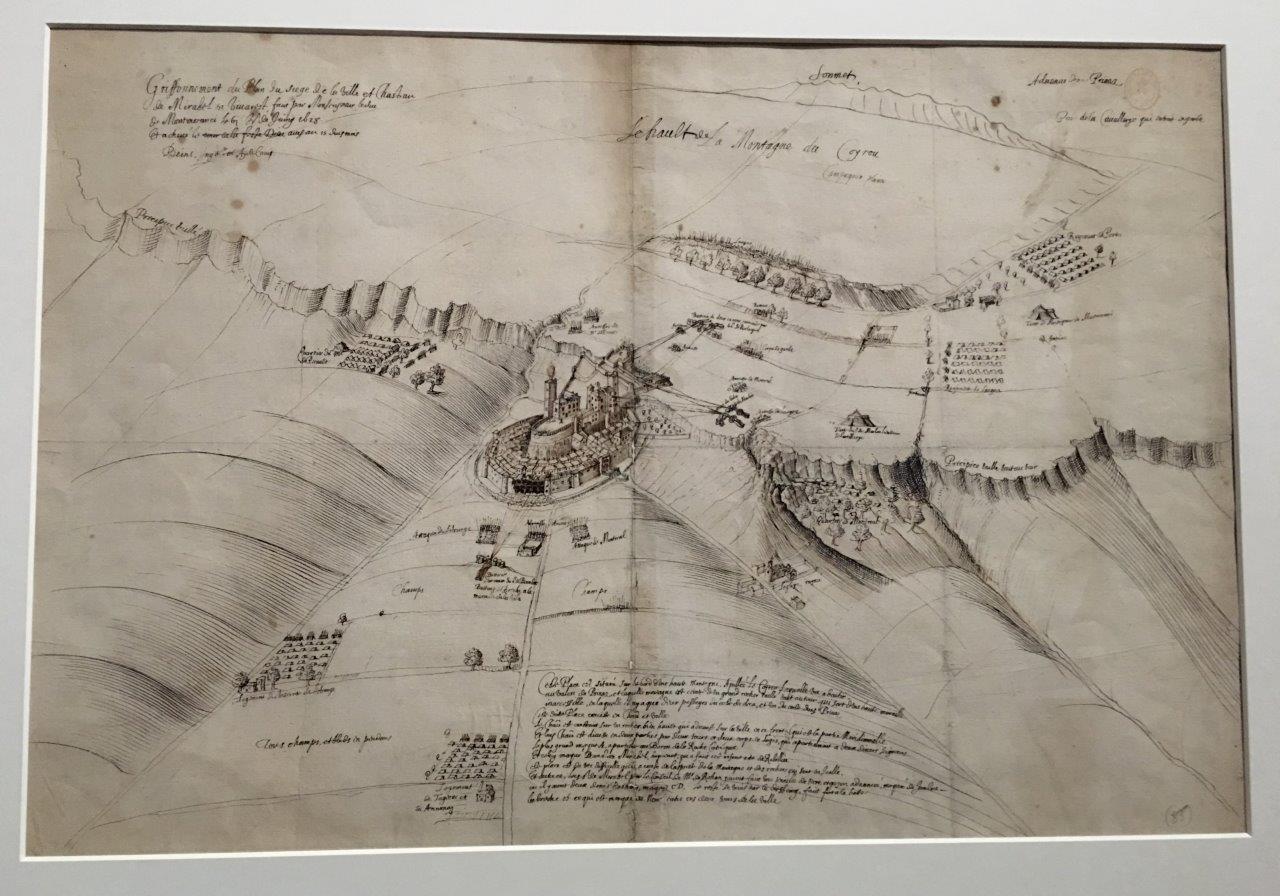 Griffonnement du plan du siège de la ville et chasteau de Mirabel en Vivarest - 1628